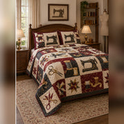 Vintage Sewing Studio Quilt Set, angled sewing bedroom view