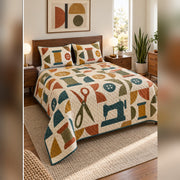 Midcentury Notions Sewing Quilt Set, angled sewing bedroom view