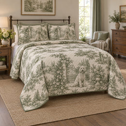 Garden Gate Toile Goldendoodle Country Toile Quilt Set