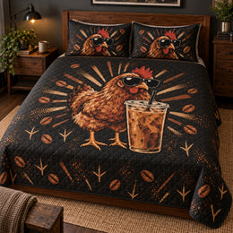 Iced Coffee Hen Vintage Graphic Quilt Set