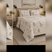 Minimal Thread Lines Sewing Quilt Set, angled sewing bedroom view