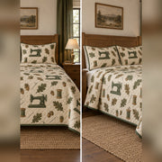 Forest Mending Studio Sewing Quilt Set, front sewing bedroom view