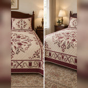 Burgundy Tailor Medallion Sewing Quilt Set, front sewing bedroom view