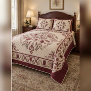 Burgundy Tailor Medallion Sewing Quilt Set, angled sewing bedroom view
