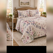 Watercolor Garden Piano Quilt Set, angled piano bedroom view