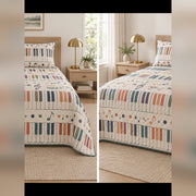 Muted Rainbow Keys Piano Quilt Set, front piano bedroom view