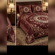 Burgundy Music Medallion Piano Quilt Set, angled piano bedroom view