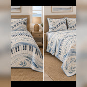 Coastal Blue Piano Quilt Set, front piano bedroom view