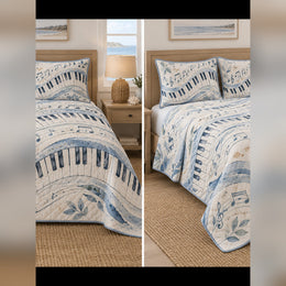 Coastal Blue Piano Quilt Set