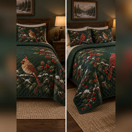 Winterberry Cardinal Pair Quilt Set