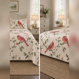 Watercolor Dogwood Cardinal Quilt Set