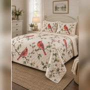 Watercolor Dogwood Cardinal Quilt Set, angled cardinal bedroom view