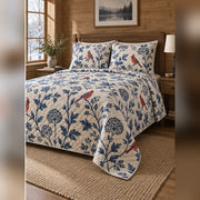 Indigo Cardinal Block Print Quilt Set, angled cardinal bedroom view