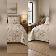 Minimal Winter Cardinal Quilt Set, front cardinal bedroom view