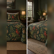 Forest Cardinal Study Quilt Set, front cardinal bedroom view