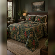 Forest Cardinal Study Quilt Set, angled cardinal bedroom view