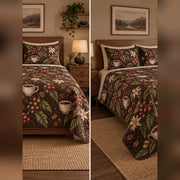Espresso Botanical Coffee Quilt Set, front coffee bedroom view