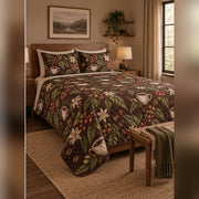 Espresso Botanical Coffee Quilt Set, angled coffee bedroom view