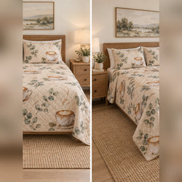 Latte Watercolor Coffee Quilt Set
