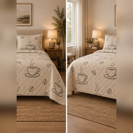 Minimal Mocha Lines Coffee Quilt Set