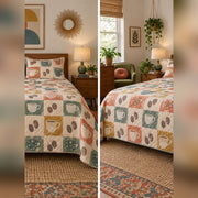 Retro Cafe Tiles Coffee Quilt Set, front coffee bedroom view