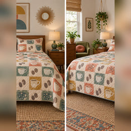 Retro Cafe Tiles Coffee Quilt Set