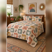 Retro Cafe Tiles Coffee Quilt Set, angled coffee bedroom view