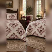 Burgundy Coffee Medallion Quilt Set, front coffee bedroom view