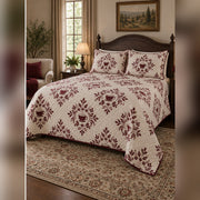 Burgundy Coffee Medallion Quilt Set, angled coffee bedroom view