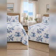 Coastal Blue Coffee Quilt Set, front coffee bedroom view