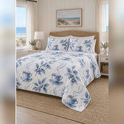 Coastal Blue Coffee Quilt Set, angled coffee bedroom view