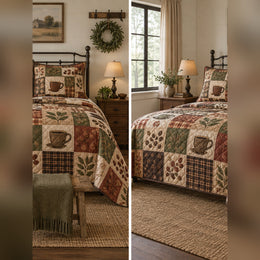 Heirloom Coffee Patchwork Print Quilt Set