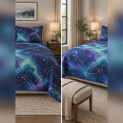 Watercolor Aurora Constellation Quilt Set, front constellation bedroom view