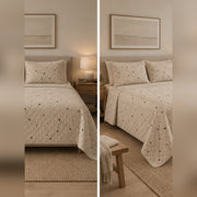 Minimal Sand Constellation Quilt Set, front constellation bedroom view