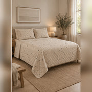 Minimal Sand Constellation Quilt Set, angled constellation bedroom view
