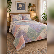 Pastel Cosmic Constellation Quilt Set, angled constellation bedroom view