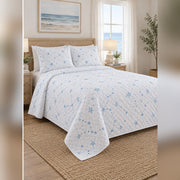 Coastal Sky Blue Constellation Quilt Set, angled constellation bedroom view