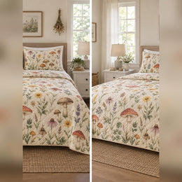 Watercolor Meadow Fungi Quilt Set