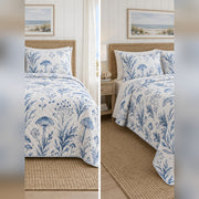 Coastal Blue Mycology Quilt Set, front mycology bedroom view