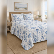Coastal Blue Mycology Quilt Set, angled mycology bedroom view