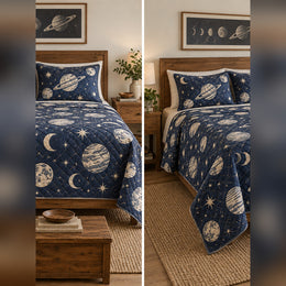 Indigo Planet Block Print Quilt Set