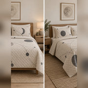 Minimal Orbit Lines Planetary Quilt Set, front planetary science bedroom view