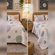 Pastel Planet Lab Quilt Set, front planetary science bedroom view
