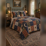 Heirloom Celestial Patchwork Print Quilt Set, angled constellation bedroom view