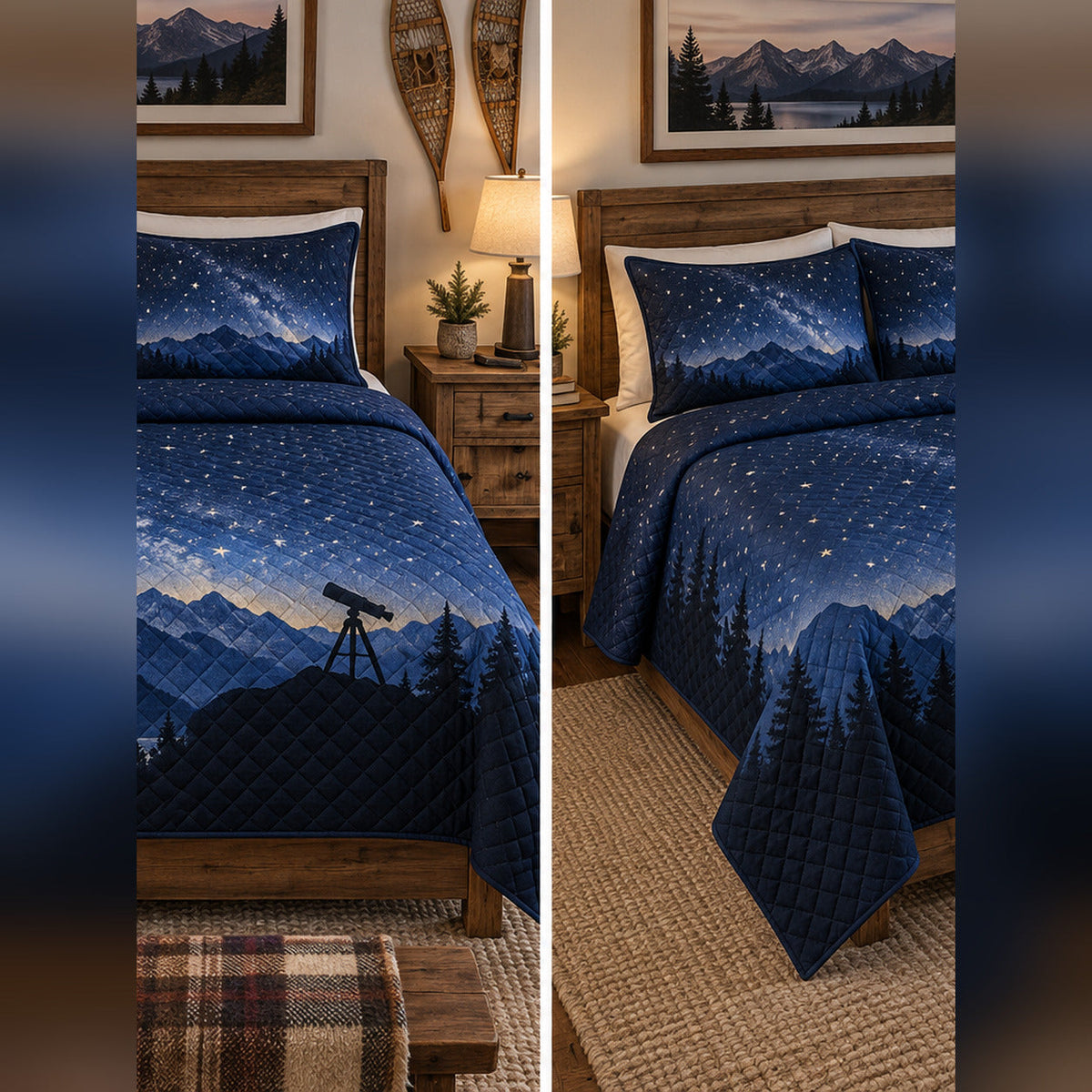 Mountain Stargazing Night Quilt Set, front stargazing bedroom view