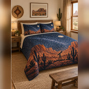 Desert Night Observatory Quilt Set, angled stargazing bedroom view
