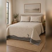 Minimal Horizon Stars Quilt Set, angled stargazing bedroom view
