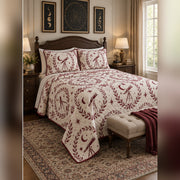Burgundy Observatory Medallion Quilt Set, angled stargazing bedroom view
