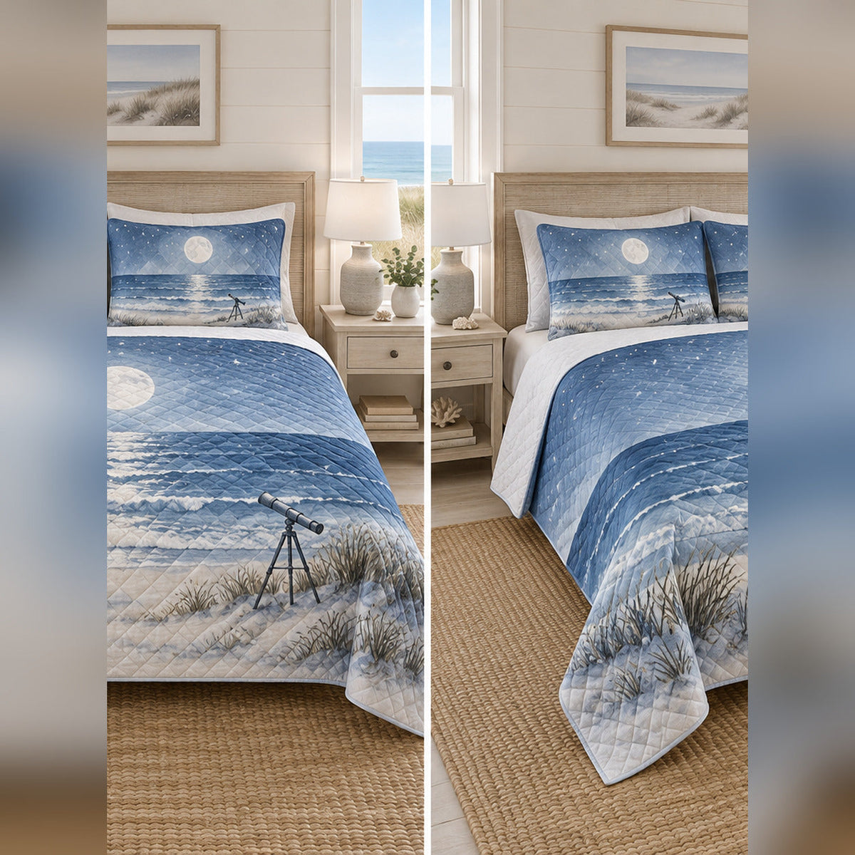 Coastal Moonwatch Quilt Set, front stargazing bedroom view