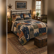 Heirloom Stargazing Patchwork Print Quilt Set, angled stargazing bedroom view